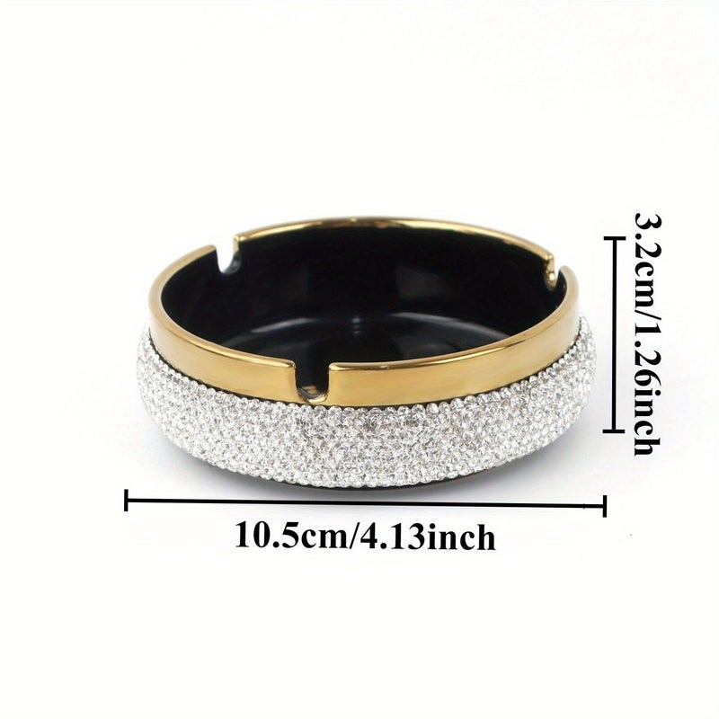 Black And Gold Ceramic Ashtray Round Odorless Portable For Home Office Desk Decor - Image 3