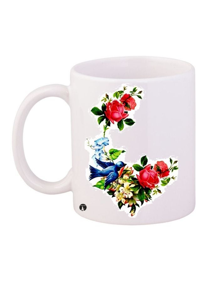 RYN Flower Printed Coffee Mug White/Red/Green 11ounce