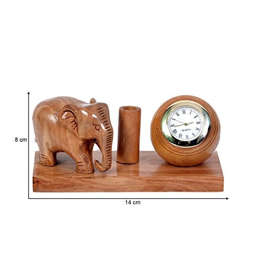 Craft Trade Pen Stand for Office Table - Pencil Holder With Clock and Elephant Statue Decorative Pen Holder for Study Table Desk Organizer for Study Table - Image 2
