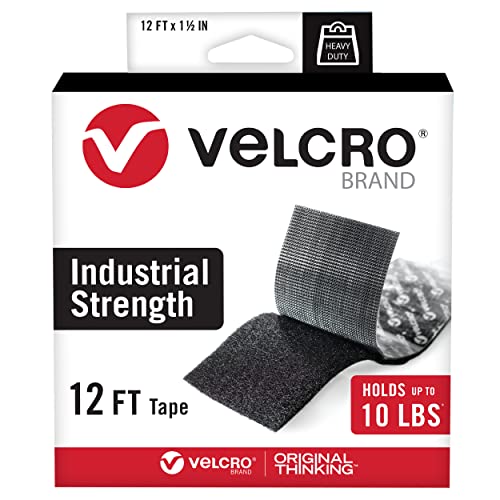 VELCRO Brand شريط فيلكرو العلامة التجارية الثقيل | لفة بطول 12 قدم | لاصق قوي يحمل حتى 10 أرطال | مثبتات قوية للاستخدام الداخلي أو الخارجي | عرض 1-1/2 بوصة، أسود (VEL-30836-USA) - Image 1