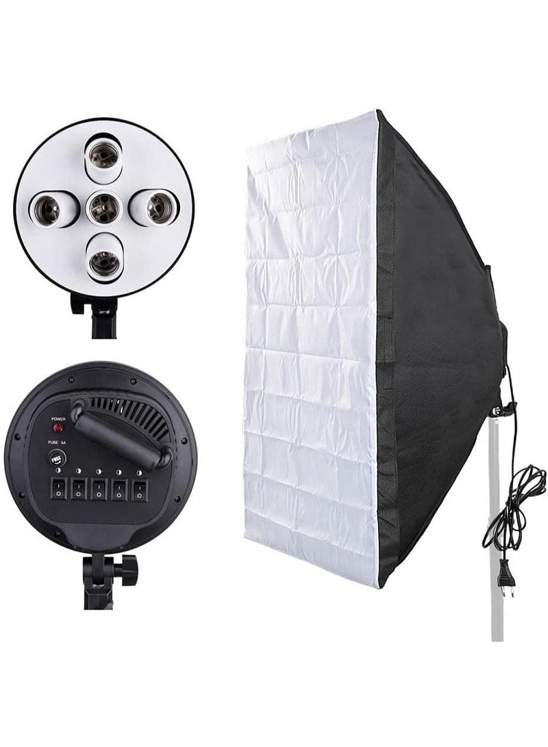 طقم إضاءة مستمر 125 واط، صندوق إضاءة50*70 سم، طقم إضاءة استوديو، 5 مصابيح، رأس مصباح 5500 كلفن، تصوير فوتوغرافي E27 (9قطع) - Image 3