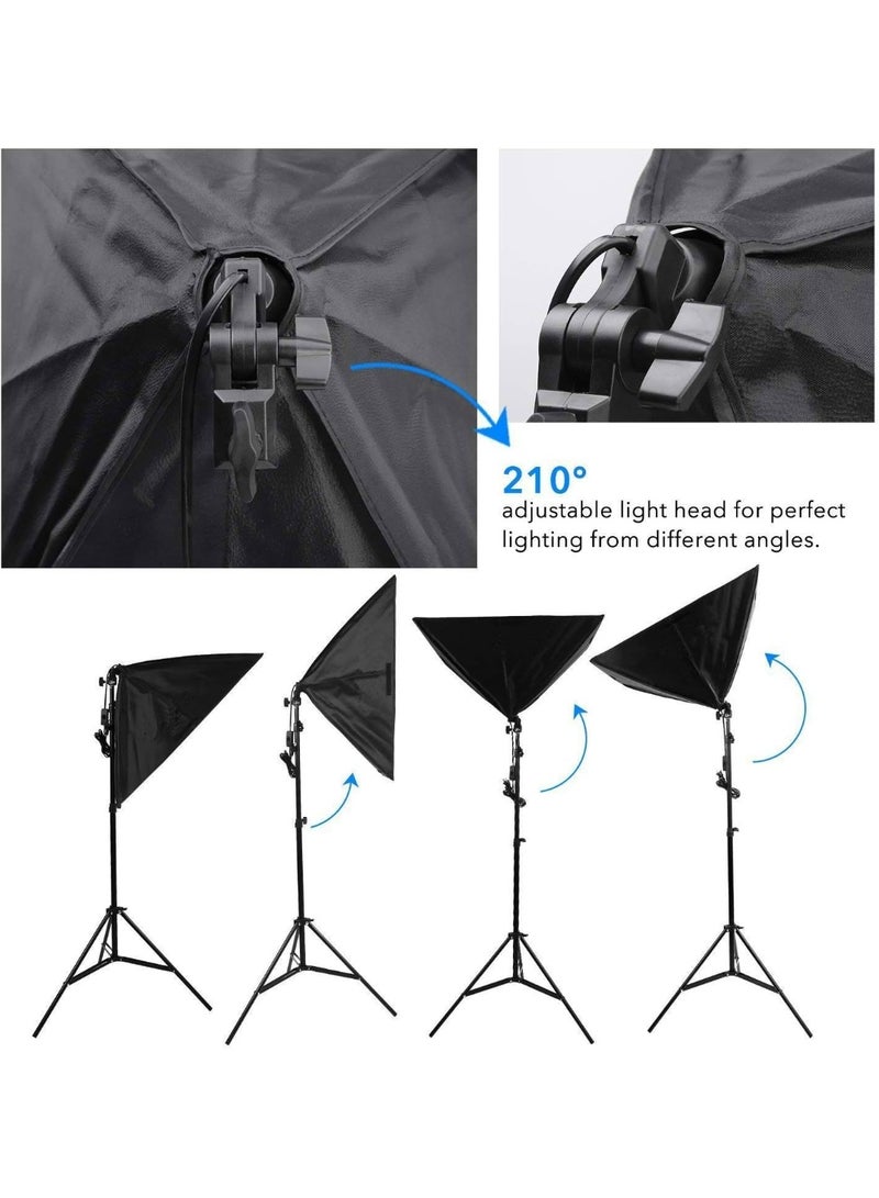 طقم إضاءة مستمر 125 واط، صندوق إضاءة50*70 سم، طقم إضاءة استوديو، 5 مصابيح، رأس مصباح 5500 كلفن، تصوير فوتوغرافي E27 (9قطع) - Image 5
