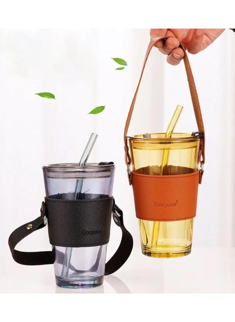 QSHOP Transparent Reusable Iced Coffee Cups 500ml with Lids and Straws Leakproof Travel Glass Cup for Hot, Juice and All Drinks Ice Coffee ‎35 x 35 x 35 cm  - Image 1