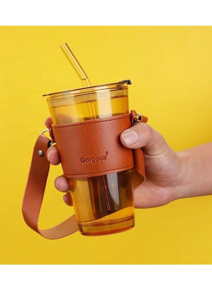 QSHOP Transparent Reusable Iced Coffee Cups 500ml with Lids and Straws Leakproof Travel Glass Cup for Hot, Juice and All Drinks Ice Coffee ‎35 x 35 x 35 cm  - Image 2