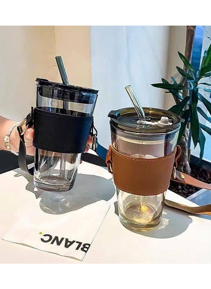 QSHOP Transparent Reusable Iced Coffee Cups 500ml with Lids and Straws Leakproof Travel Glass Cup for Hot, Juice and All Drinks Ice Coffee ‎35 x 35 x 35 cm  - Image 3