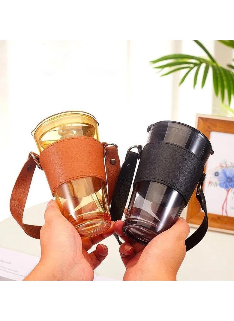 QSHOP Transparent Reusable Iced Coffee Cups 500ml with Lids and Straws Leakproof Travel Glass Cup for Hot, Juice and All Drinks Ice Coffee ‎35 x 35 x 35 cm  - Image 4