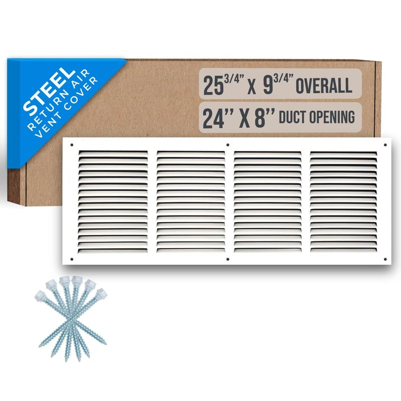 Fits 24x8 Duct Opening Steel Return Air Grille by Handua Vent Cover Grill for Sidewall and Ceiling White HVAC Cold Air Intake Grille Outer Dimensions 2575W X 975H