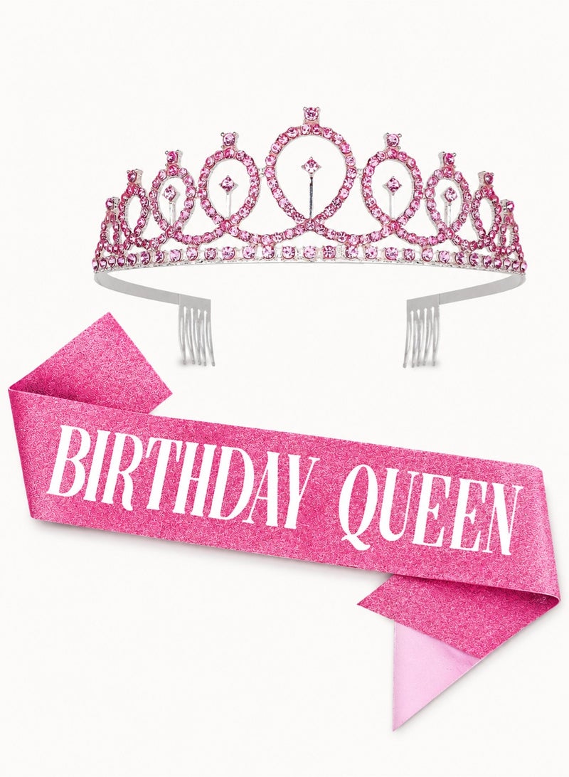 Silver-Powdered Birthday Girl Sash and Birthday Crown Set - Image 1