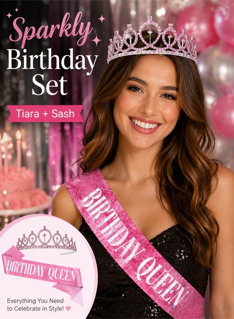 Silver-Powdered Birthday Girl Sash and Birthday Crown Set - Image 3