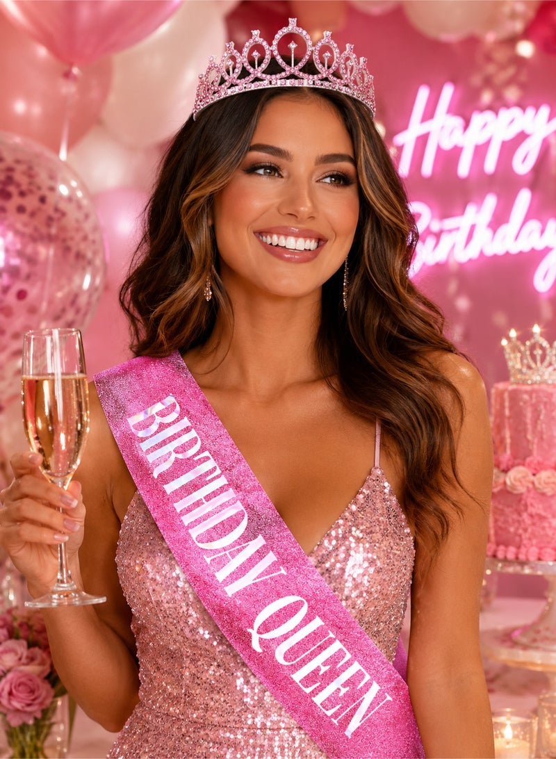 Silver-Powdered Birthday Girl Sash and Birthday Crown Set - Image 2