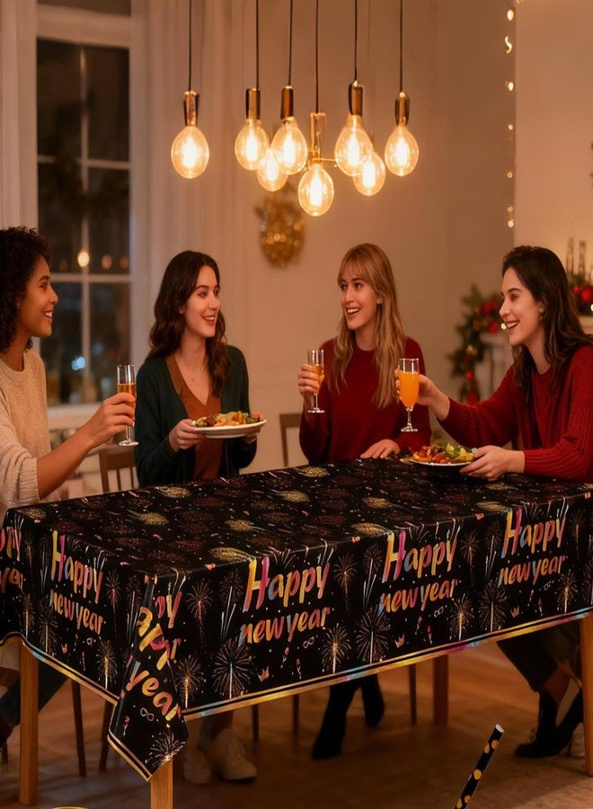 Yookat 101 Pieces Happy New Year's Eve Party Supplies Dinnerware Set with Happy New Year tablecloth paper trays paper cups straws napkins for 20 Guests for 2026 New Year's Eve Party Favors - Image 3