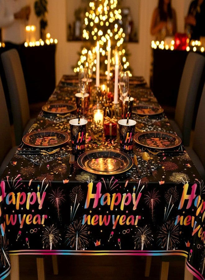 Yookat 101 Pieces Happy New Year's Eve Party Supplies Dinnerware Set with Happy New Year tablecloth paper trays paper cups straws napkins for 20 Guests for 2026 New Year's Eve Party Favors - Image 2