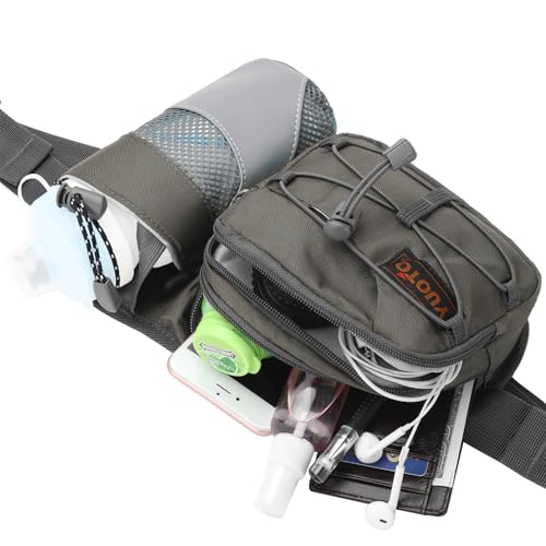YUOTO Waist Pack with Water Bottle Holder for Running Walking Hiking Runners Hydration Belt (Grey) - Image 3