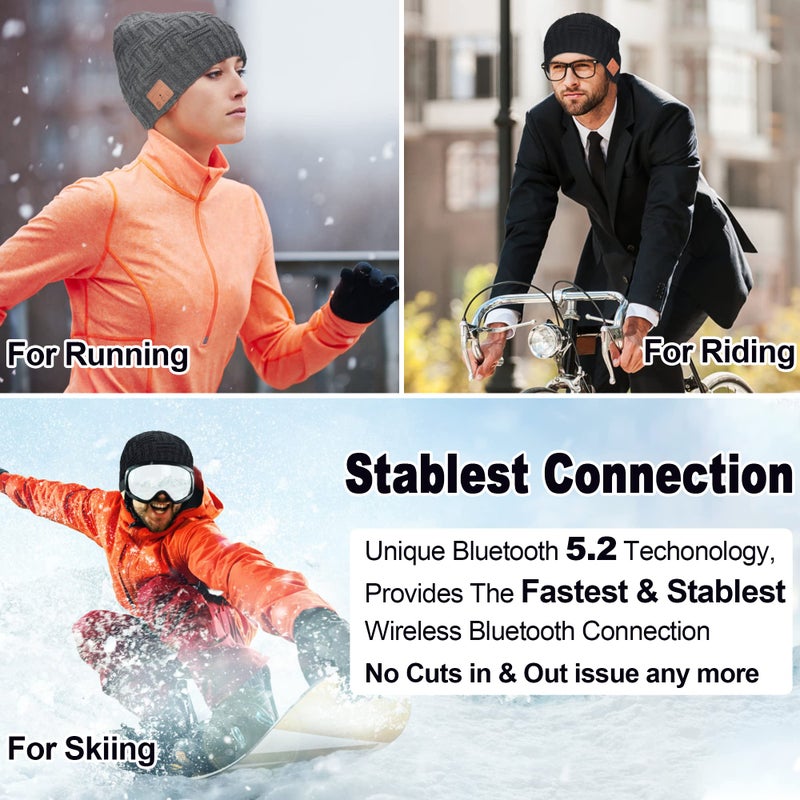 FULLLIGHT TECH Bluetooth Beanie,Wireless Beanie Headphones Hat Unique Christmas Tech Gifts for Men Women Him Adults Teen Boys Girls (Black) - Image 4