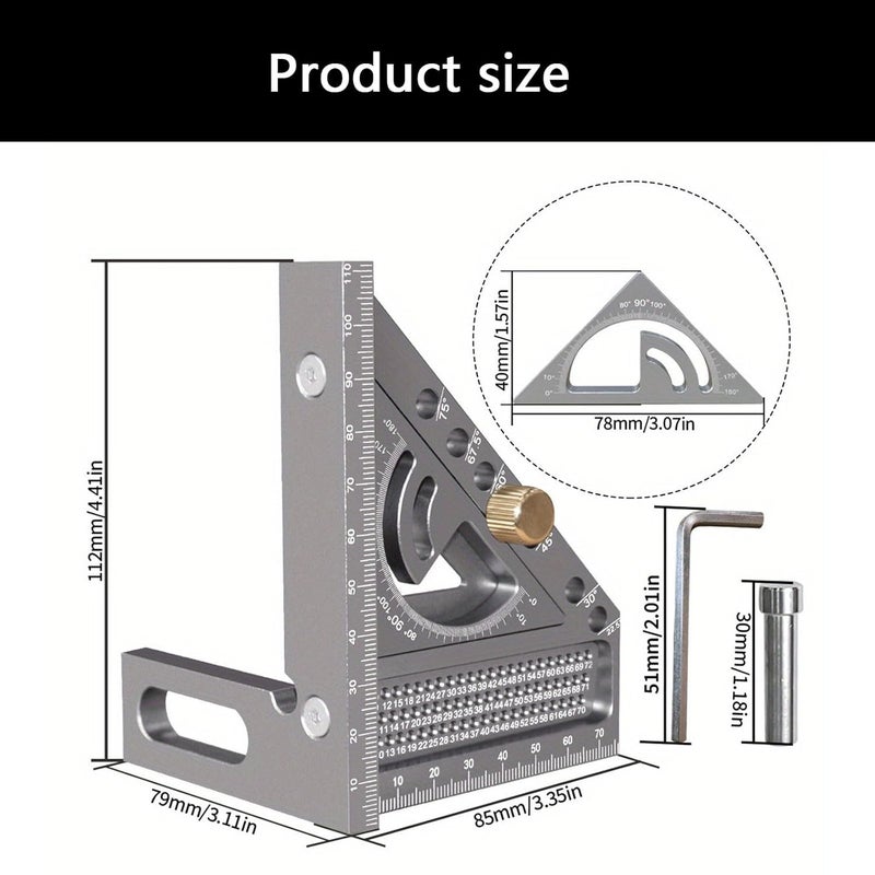 أحمر رمادي مجموعة مربع نجارة متعددة الوظائف أداة قياس دقيقة - Image 4