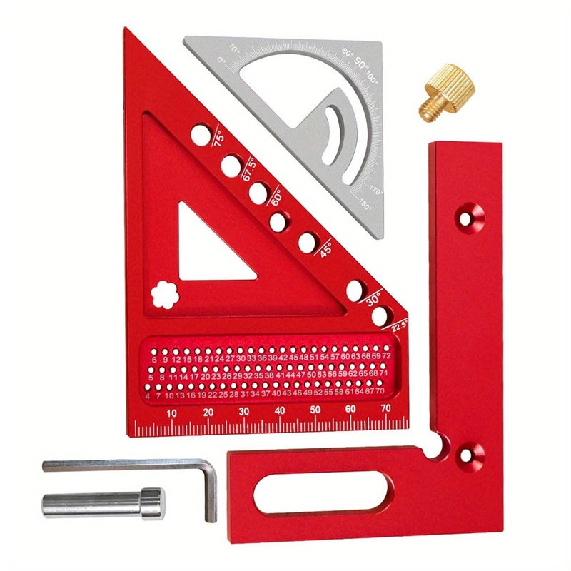 أحمر رمادي مجموعة مربع نجارة متعددة الوظائف أداة قياس دقيقة - Image 2