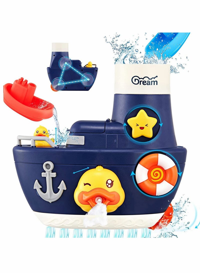 KASTWAVE Bath Toys, Fill and Spin Boat with Suction Cups, Shower Gel Box, Floating Duck, 2 Stacking Boats, Bathtub Tub Wall Toys for Boy Girl Kids Gifts, Shower Toy Bathroom Floating Water Squirting Toys - Image 1