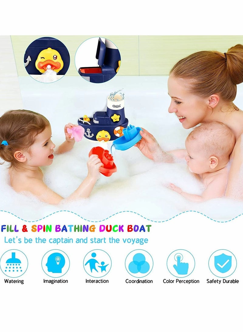 KASTWAVE Bath Toys, Fill and Spin Boat with Suction Cups, Shower Gel Box, Floating Duck, 2 Stacking Boats, Bathtub Tub Wall Toys for Boy Girl Kids Gifts, Shower Toy Bathroom Floating Water Squirting Toys - Image 2
