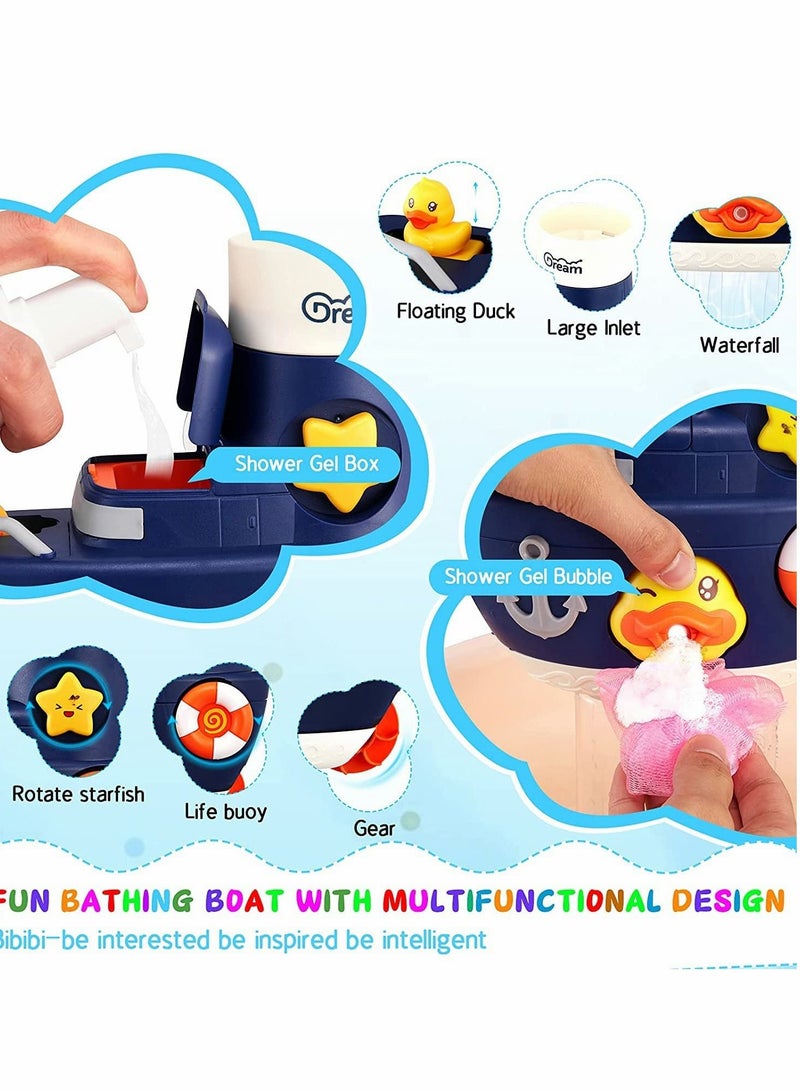 KASTWAVE Bath Toys, Fill and Spin Boat with Suction Cups, Shower Gel Box, Floating Duck, 2 Stacking Boats, Bathtub Tub Wall Toys for Boy Girl Kids Gifts, Shower Toy Bathroom Floating Water Squirting Toys - Image 4