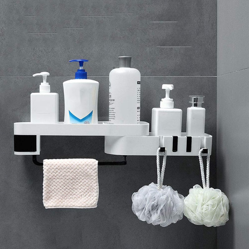 Bbrand Shower Caddy, Plastic Space Shower Shelf with Adhesive, Wall Mounted Storage Organizer with Towel Bar, Racks Strong and Sturdy for Bathroom Kitchen - Image 2