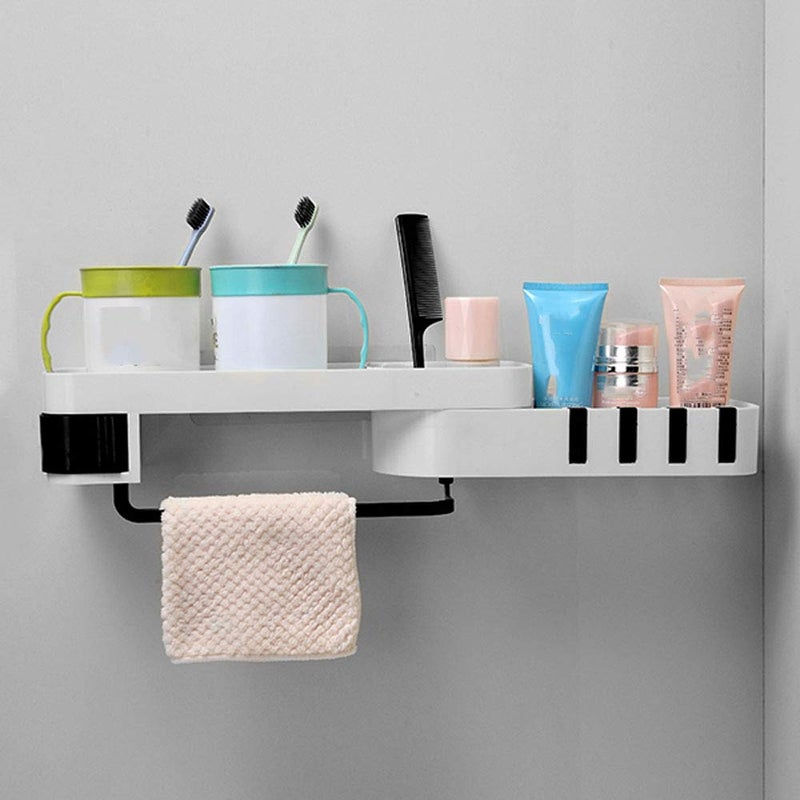 Bbrand Shower Caddy, Plastic Space Shower Shelf with Adhesive, Wall Mounted Storage Organizer with Towel Bar, Racks Strong and Sturdy for Bathroom Kitchen - Image 4