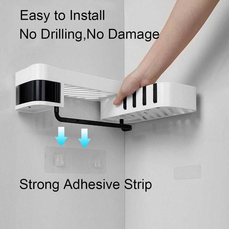 Bbrand Shower Caddy, Plastic Space Shower Shelf with Adhesive, Wall Mounted Storage Organizer with Towel Bar, Racks Strong and Sturdy for Bathroom Kitchen - Image 5