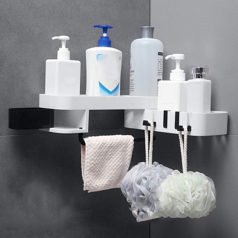 Bbrand Shower Caddy, Plastic Space Shower Shelf with Adhesive, Wall Mounted Storage Organizer with Towel Bar, Racks Strong and Sturdy for Bathroom Kitchen - Image 1