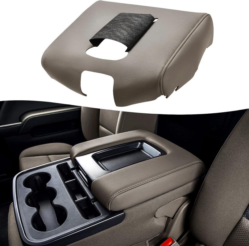 KBH Center Console Armrest Cover Replacement for Chevy Silverado GMC Sierra 1500 2500 3500 20142018 Vinyl Leather Upholstery Split Bench Jump Seat Cocoa Dune Brown