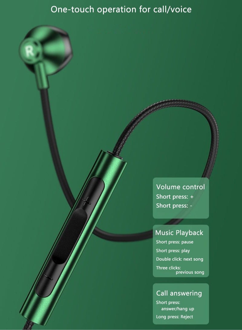 Wired Earbuds, 90 Degree Elbow Plug Headphones With Mic, Comfortable Super Bass Music Earphones, Waterproof In Ear Headsets For Gaming Music Running Workouts, (1pc, Green 3.5mm)  - Image 3