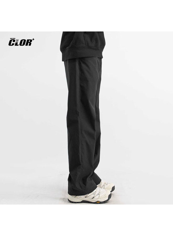 Clor Men's Spring And Summer Casual Pants High Street Loose Sports Straight Pants Cl50 Black XL - Image 4
