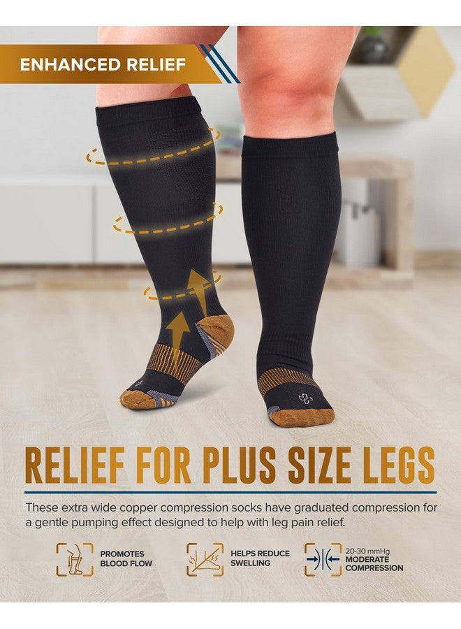 Doctor's Select Doctor's Select Copper Plus Size Compression Socks Wide Calf - 2 Pairs | 20-30mmHg Extra Wide Calf Compression Socks Women Copper for Swelling, Varicose Veins | Black - Image 1