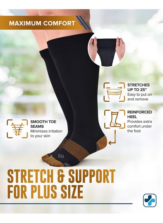 Doctor's Select Doctor's Select Copper Plus Size Compression Socks Wide Calf - 2 Pairs | 20-30mmHg Extra Wide Calf Compression Socks Women Copper for Swelling, Varicose Veins | Black - Image 2