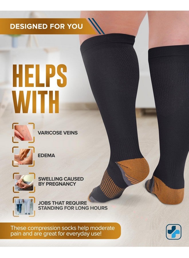 Doctor's Select Doctor's Select Copper Plus Size Compression Socks Wide Calf - 2 Pairs | 20-30mmHg Extra Wide Calf Compression Socks Women Copper for Swelling, Varicose Veins | Black - Image 3