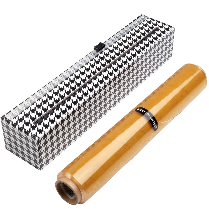 ChicWrap Chicwrap Houndstooth Refillable Plastic Wrap Dispenser  One 12 x 250 Roll of Professional Grade Plastic Wrap  BPA Free and Kosher Certified  Reusable Dispenser wSlide Cutter 