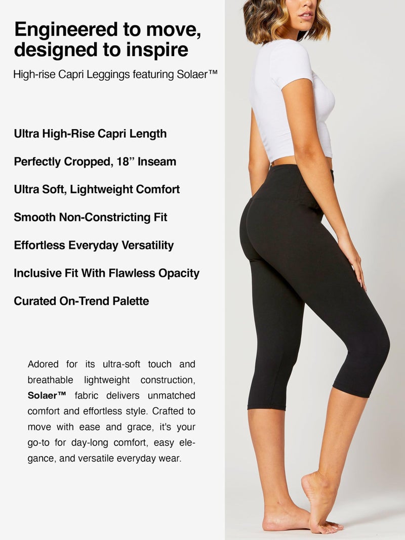 Conceited Capri Leggings for Women - Soft - High Waist Tummy Control - Essential - Regular and Plus Size - Black - Large - X-Large - Image 2
