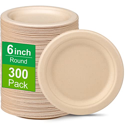 Greconv 300 Pack Small Compostable Paper Plates 6 inch Dessert Brown
