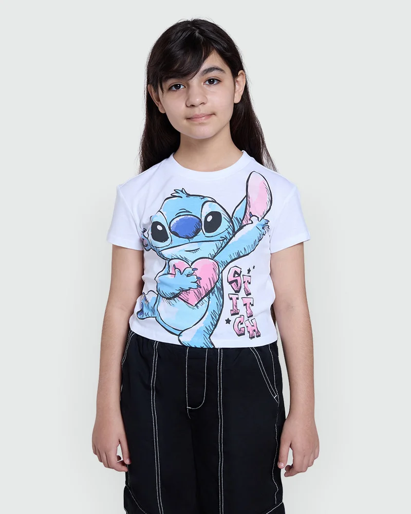 او في اس White Stitched Tee For Girls – Daily Edit