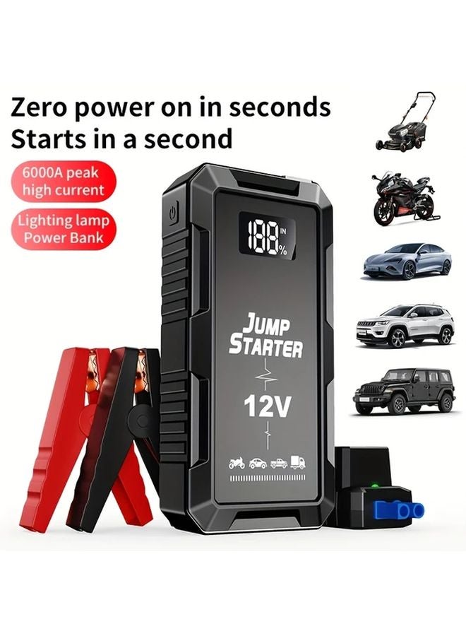 Red 12V Gasoline Diesel Car Starter Digital Display USB C Charging LED Light - Image 2