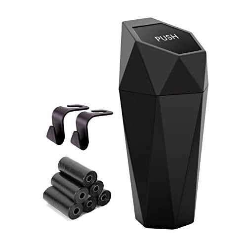 Ginsco Car Trash Can Cup Holder, Ginsco Mini Car Trash Can with Lid, Car Accessories for Interior, Leakproof Small Trash Cup for Car, Home, Office, Bedroom with Additional 2 Hooks and 90pcs Trash Bags Black - Image 1