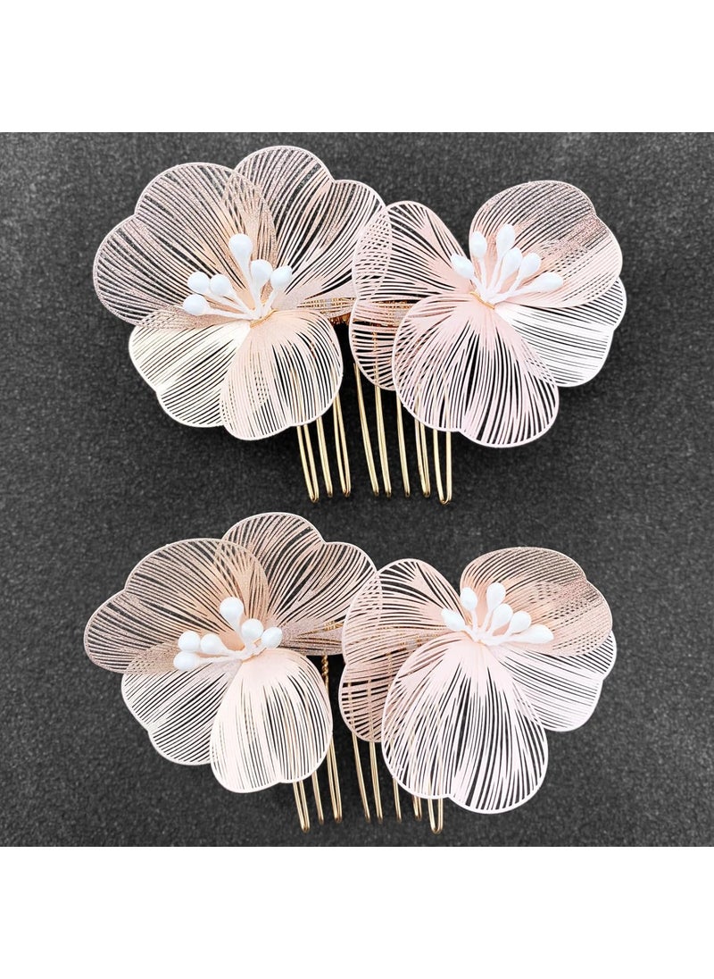 BETITETO - BETITETO Metal Flower Hair Combs 2pcs for Bride Wedding Hair Pins Pieces Accessories for Women Girls Rose Pink - Image 1