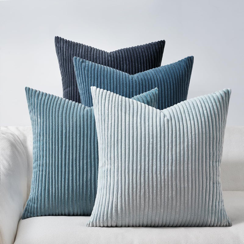 Topfinel Decorative Throw Pillow Covers Aque Teal Blue Gray SeriesSummer Corduroy Striped Toss Pillows for CouchPatioBalconyChildren BedroomModern Fluffy Blue Gradient Shams 20x20 Inch Set of 4 - Image 2