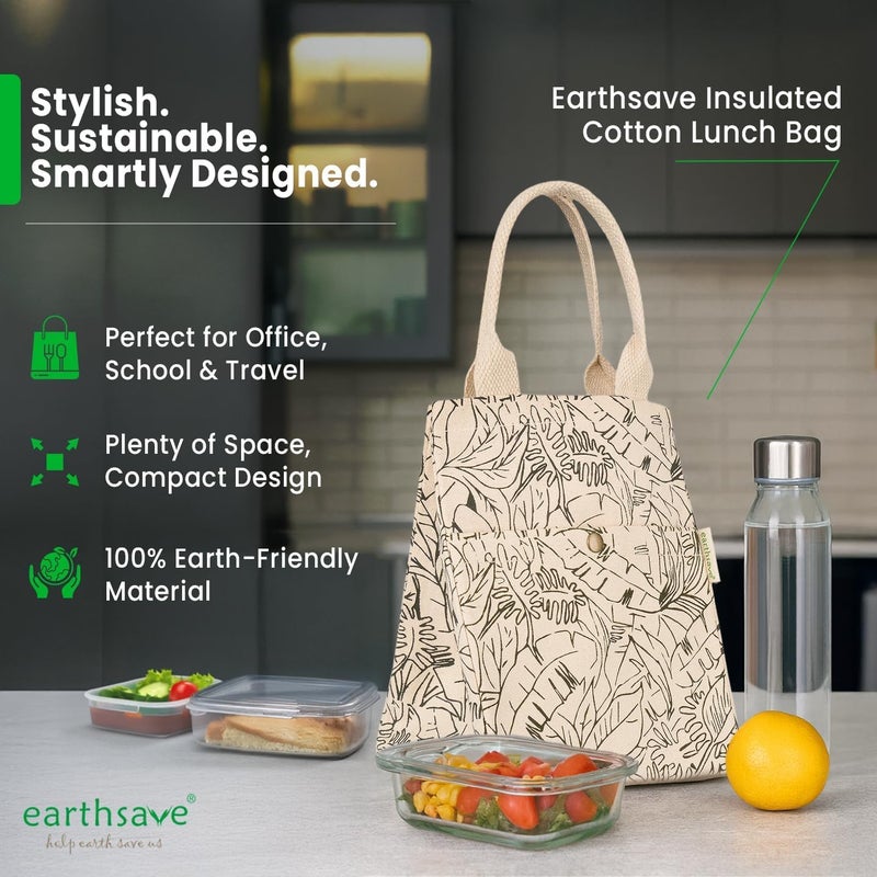 earthsave Eco Insulated Lunch Bag for Office Men & Women | Lunch Box Bag for Kids | Canvas Tiffin Bags for School | Drawstring Lunch Bag (Off white& Olive green) - Image 2