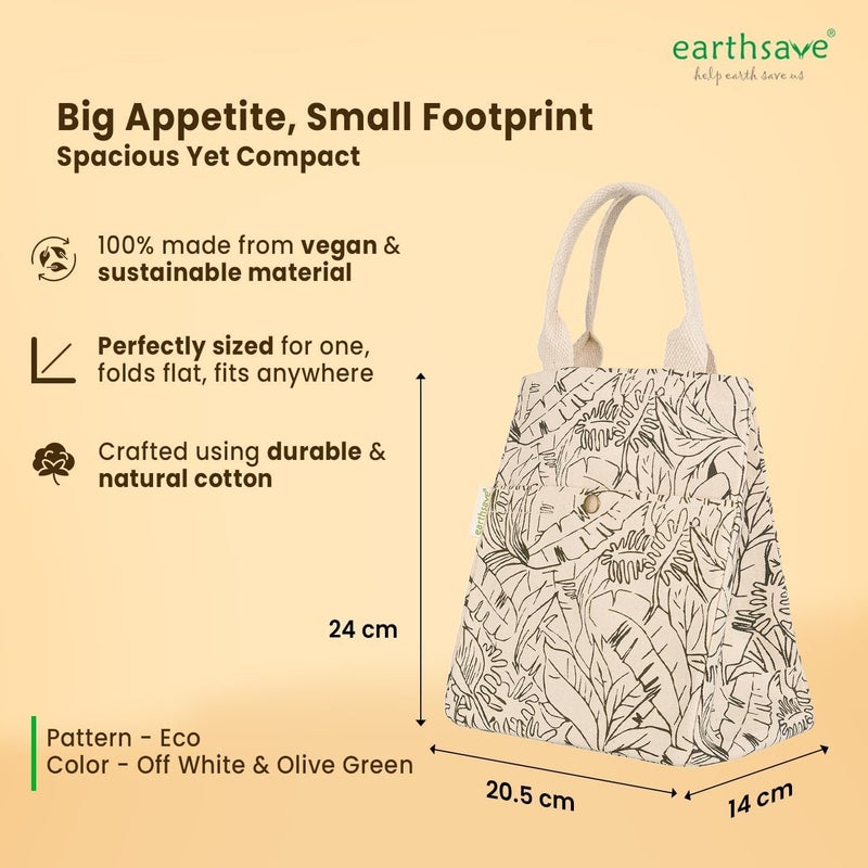 earthsave Eco Insulated Lunch Bag for Office Men & Women | Lunch Box Bag for Kids | Canvas Tiffin Bags for School | Drawstring Lunch Bag (Off white& Olive green) - Image 3