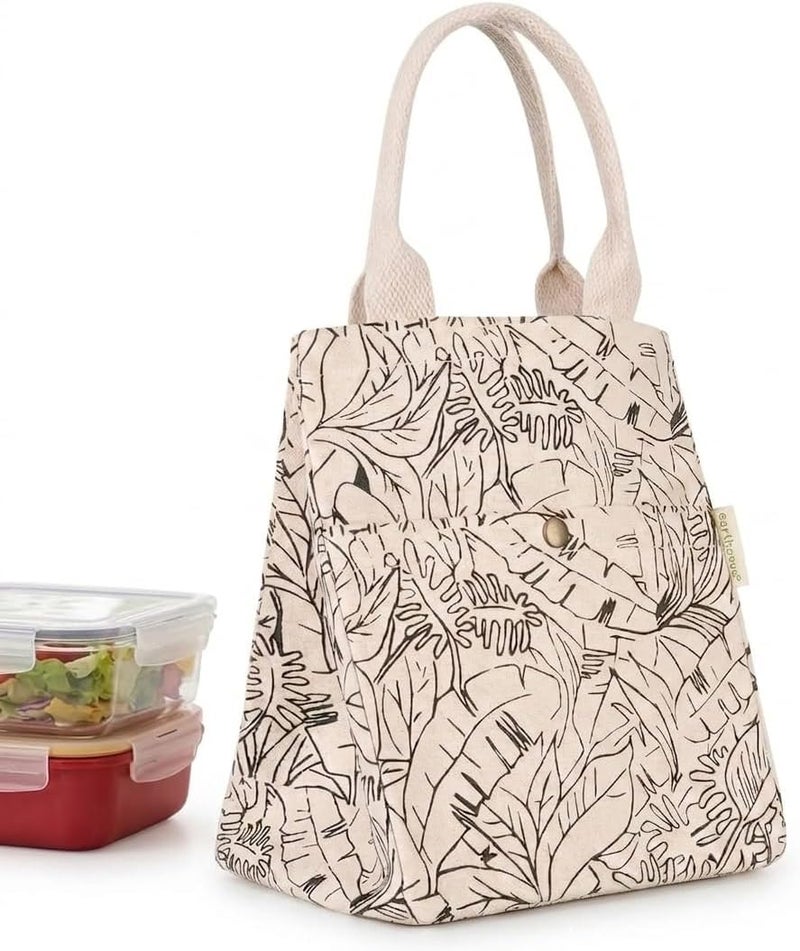 earthsave Eco Insulated Lunch Bag for Office Men & Women | Lunch Box Bag for Kids | Canvas Tiffin Bags for School | Drawstring Lunch Bag (Off white& Olive green) - Image 1