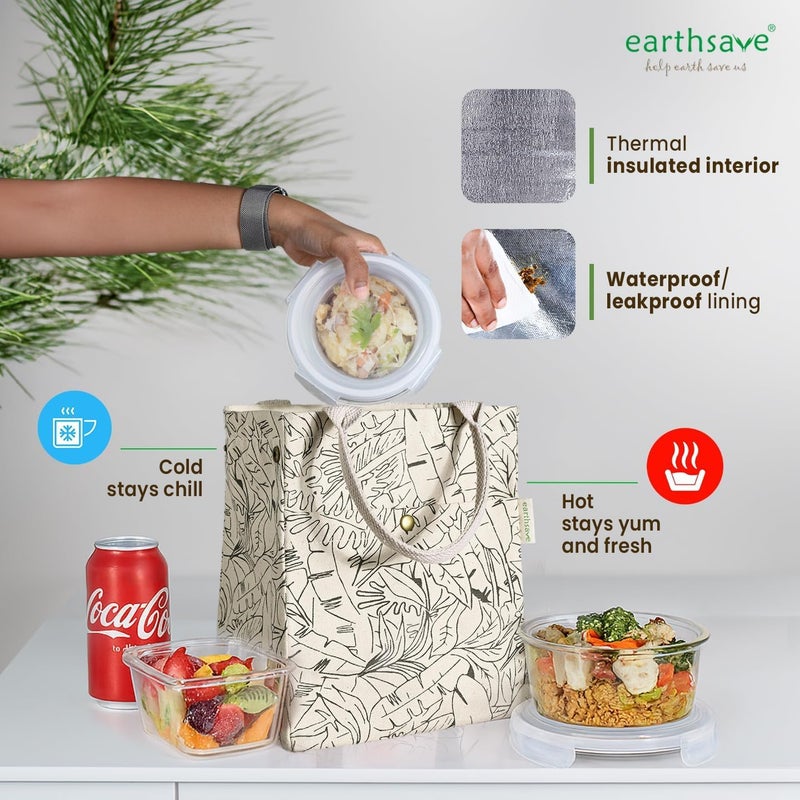 earthsave Eco Insulated Lunch Bag for Office Men & Women | Lunch Box Bag for Kids | Canvas Tiffin Bags for School | Drawstring Lunch Bag (Off white& Olive green) - Image 5