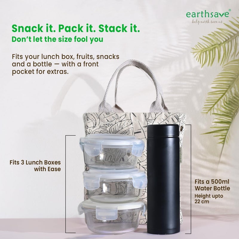 earthsave Eco Insulated Lunch Bag for Office Men & Women | Lunch Box Bag for Kids | Canvas Tiffin Bags for School | Drawstring Lunch Bag (Off white& Olive green) - Image 4