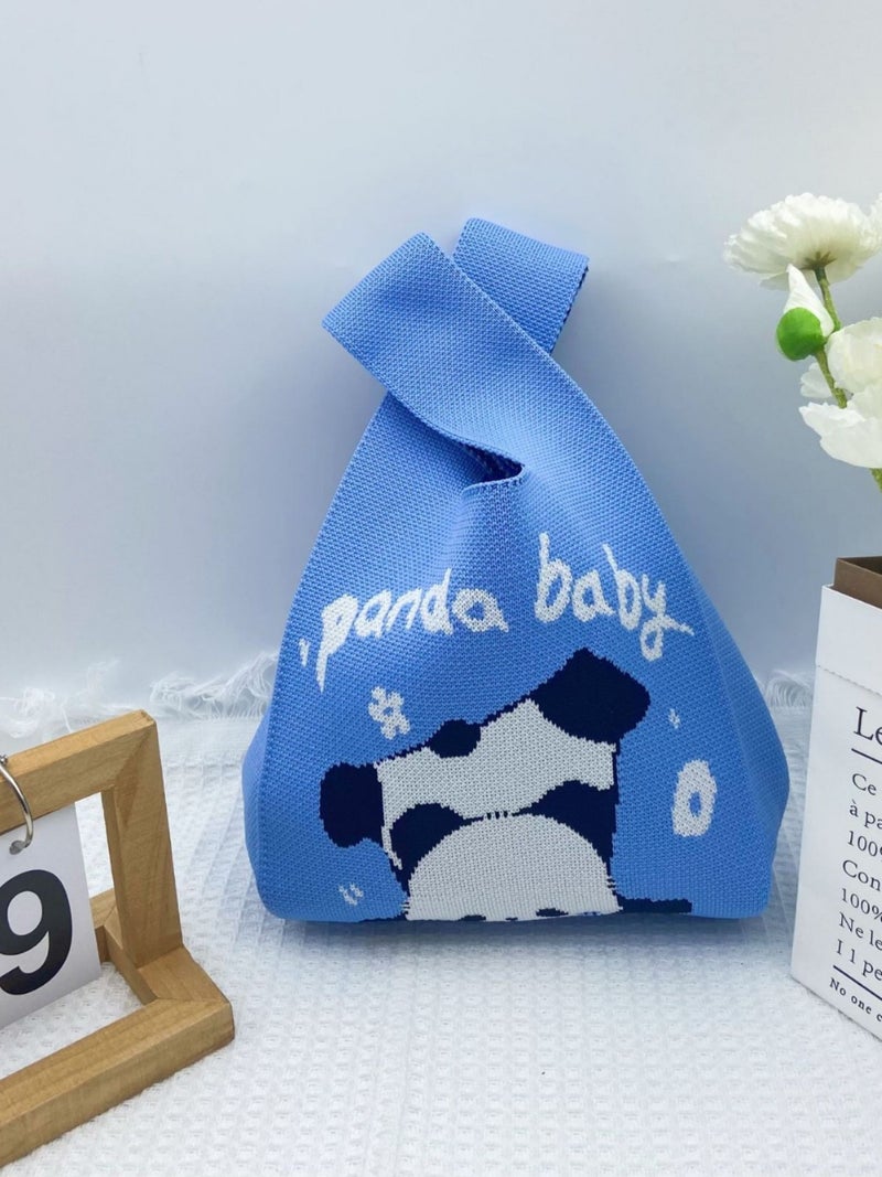 2024 Autumn New Panda Gift Bag Women'S Knitted Tote Bag Casual All-Match Japanese And Korean Hand Bag Daily All-Match - Image 3