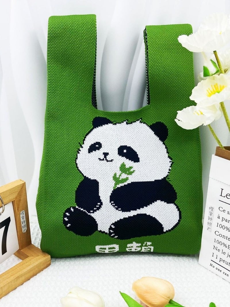 2024 Autumn New Panda Gift Bag Women'S Knitted Tote Bag Casual All-Match Japanese And Korean Hand Bag Daily All-Match - Image 4
