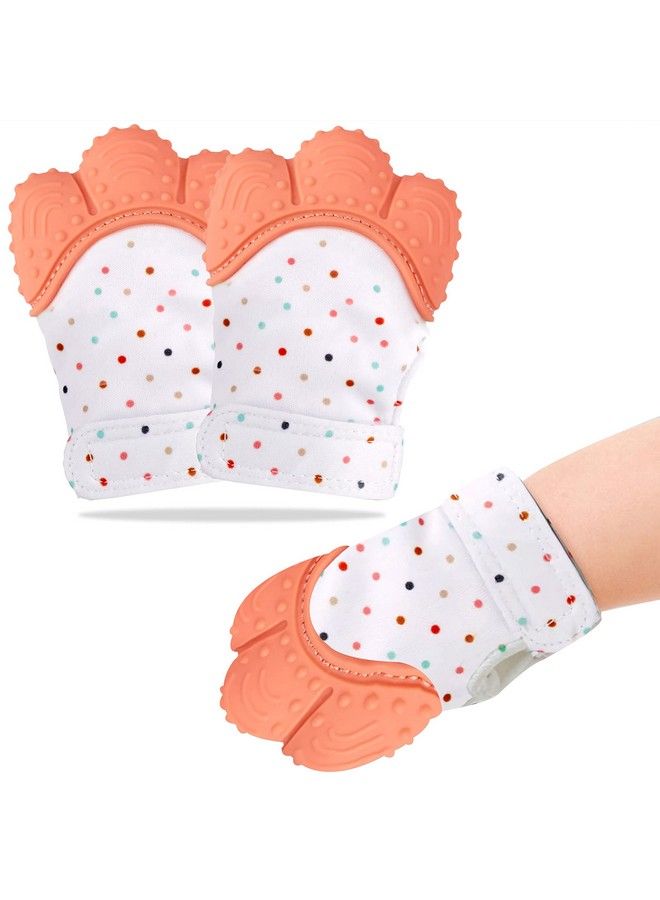 DaKos Teething Mitten [2 Pack] Soft Foodgrade Silicone Teether Mitten Glove Handy Teething Mit Toy For Selfsoothing Bpafree For 3�12 Months Infants (1 Pair) (Orange) - Image 1