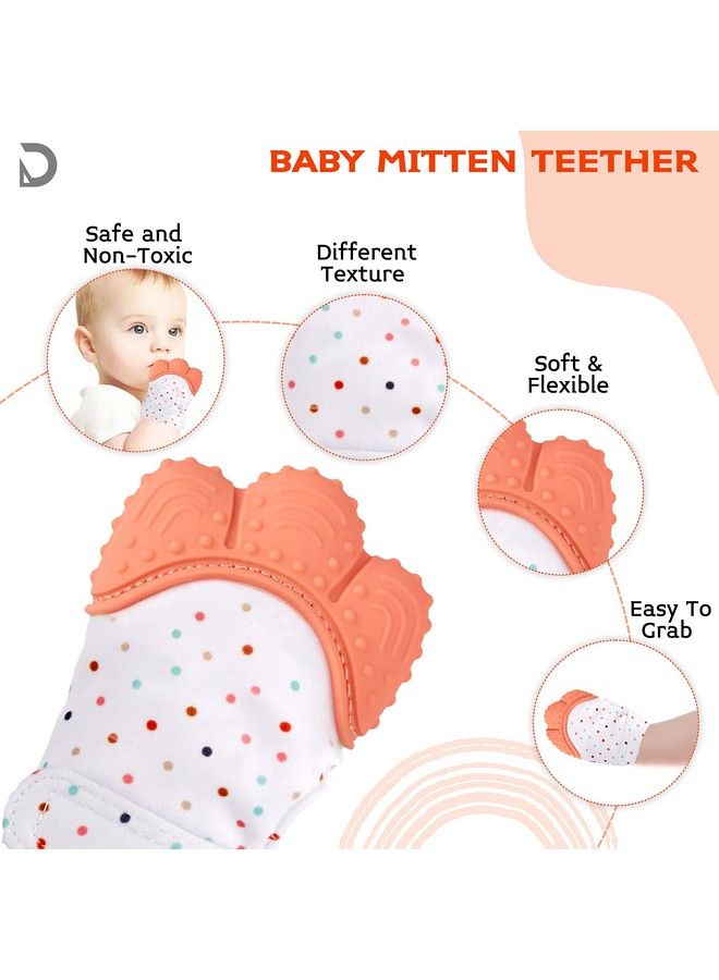 DaKos Teething Mitten [2 Pack] Soft Foodgrade Silicone Teether Mitten Glove Handy Teething Mit Toy For Selfsoothing Bpafree For 3�12 Months Infants (1 Pair) (Orange) - Image 3